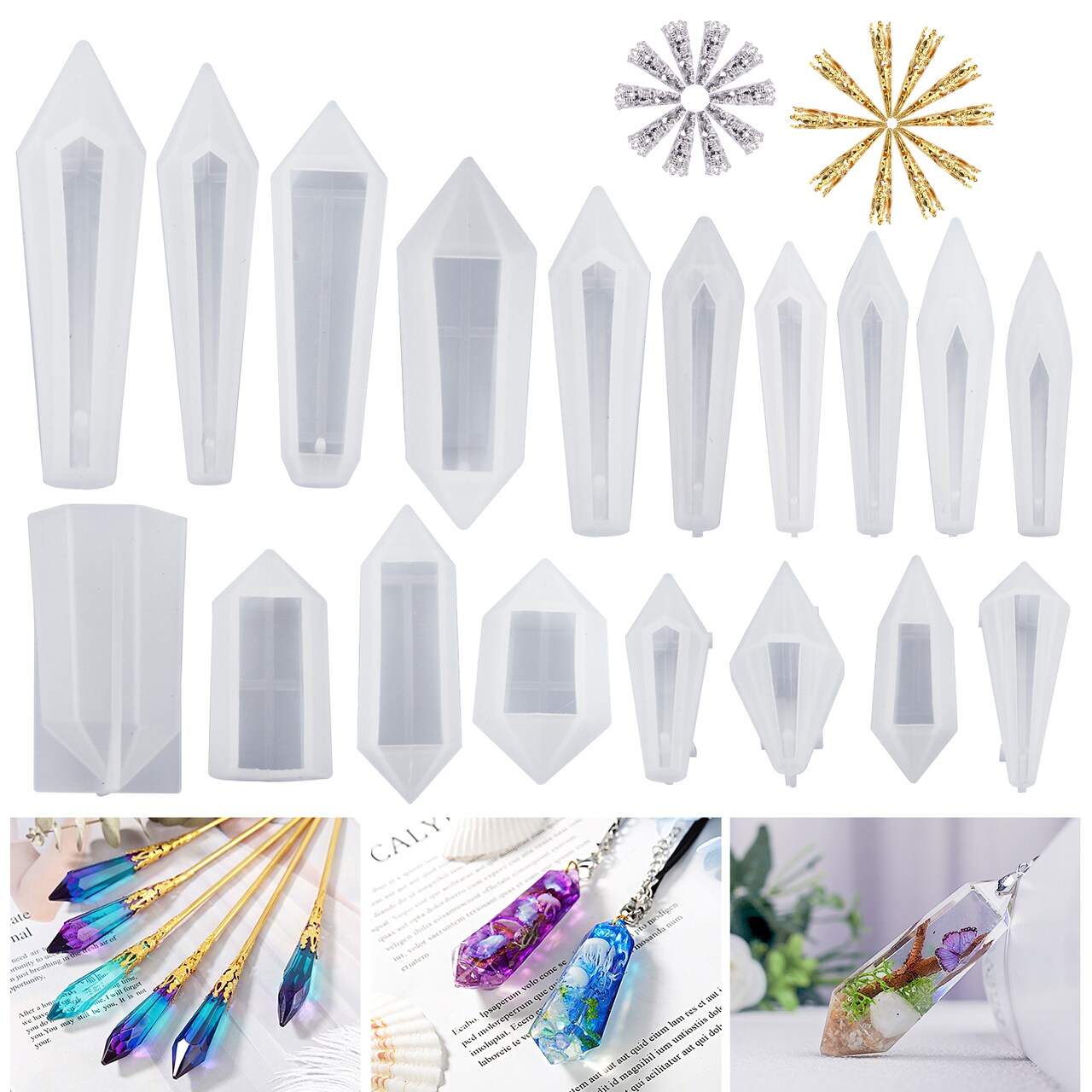 LET'S RESIN Resin Molds 18Pcs Pendulum Crystal Molds for Resin, Silicone Molds for Resin,Multi-Facet Resin Jewelry Molds for Quartz Crystals Pendants, Resin Necklace,UV Resin